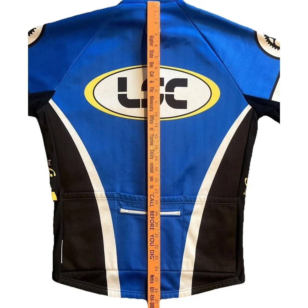 Vermarc Cycling Jacket Mens M Blue Yellow Full Zip Lined 3-Pocket Pro Style LOON